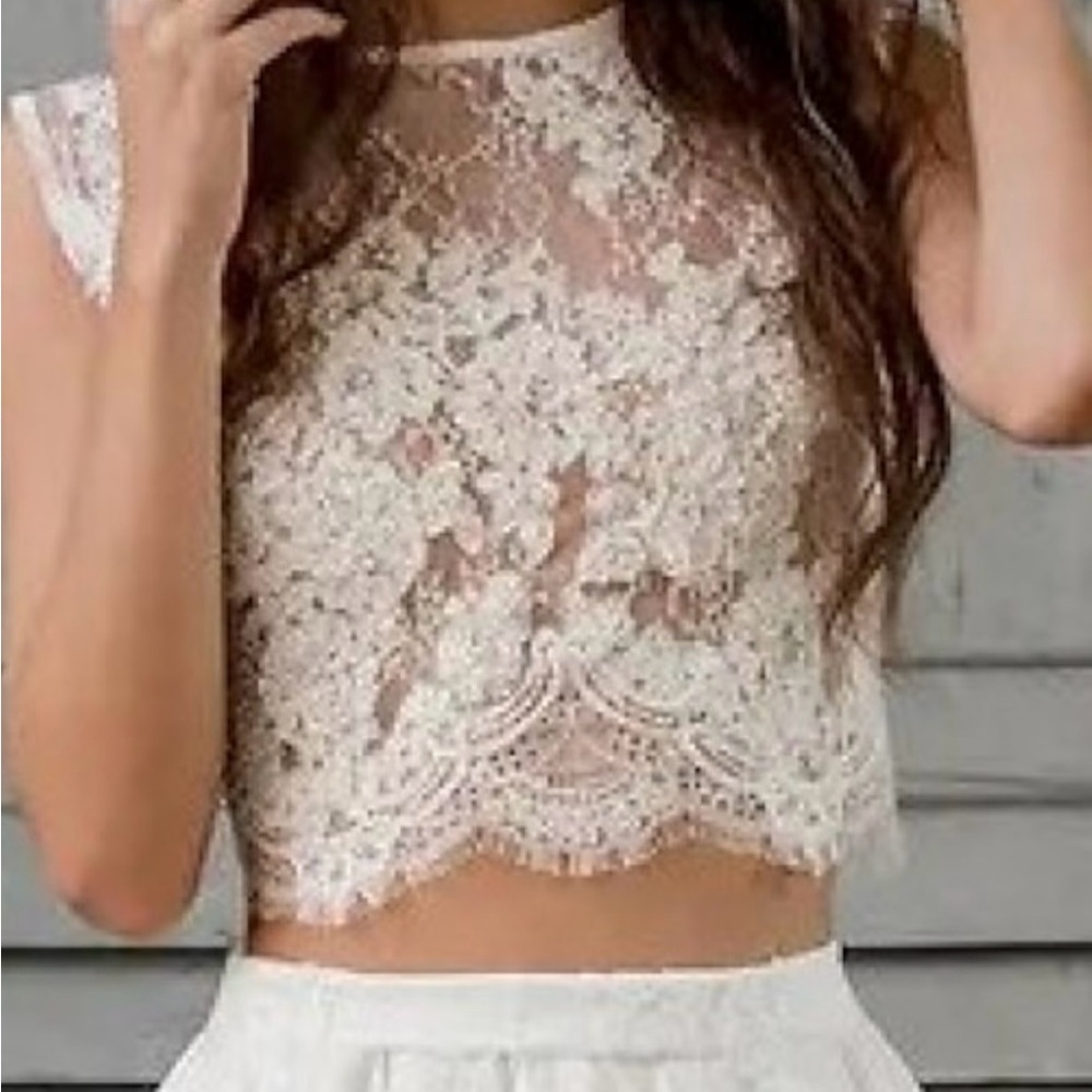 Ivory Embellished Cap Sleeve Boho Crop Wedding Blouse